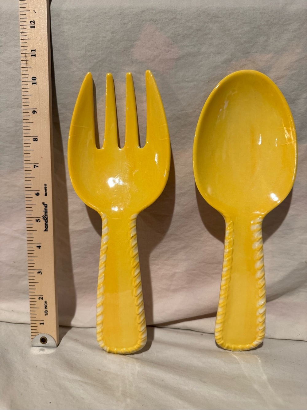 Ceramic Yellow Salad Serving Spoon & Fork Set by